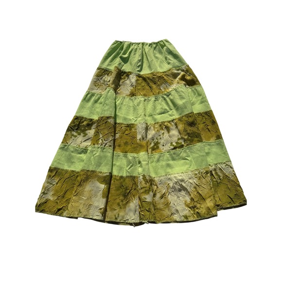Handmade Dresses & Skirts - Tiered Maxi Skirt Green Earthy Floral Print‎ Elastic Waist Boho Hippie Long